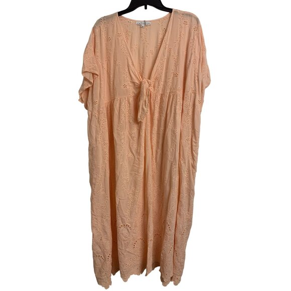 Young Fabulous & Broke S Eyelet Oversized Maxi Dress Embroidered Peach - Picture 1 of 9